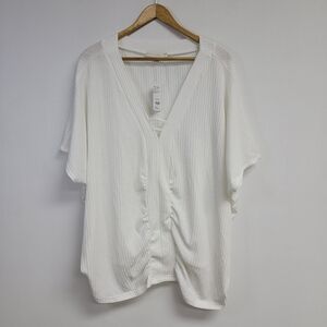 NWT Suzanne Betro Weekend Ivory Dolman Sleeve Tunic Top Sz 2X V-Neck Ribbed Vaca